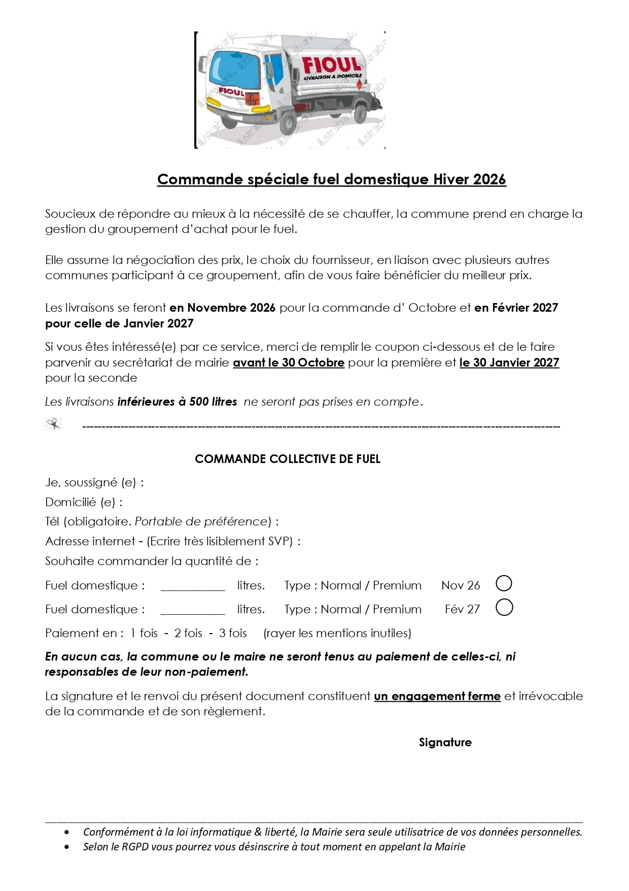 Lire la suite de l'actualité Commande spéciale fuel domestique.